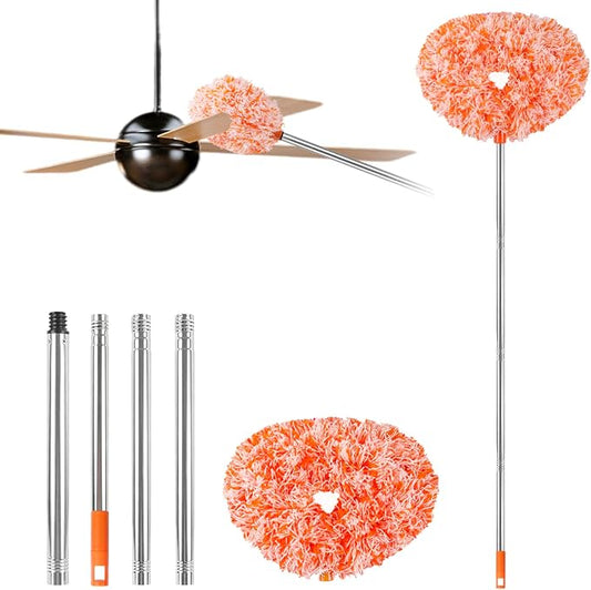 Ceiling Fan Cleaner Duster Reusable Microfiber Ceiling Fan Blade Cleaner Removable Duster with Extension Pole Adjusts 13 to 49.7 Inch for Cleaning Walls Furniture Door Window Top (Orange White)