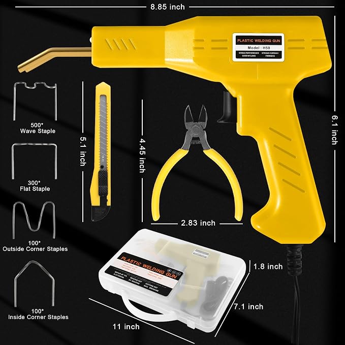 ATOLS Upgraded Plastic Welder, 1000PCS Staples, Pure Copper Transformer, Rapid Heating, Plastic Welding Kit, Hot Stapler Kit, Plastic Welder Gun Kit, Car Bumper Repair Kit, Plastic Repair Kit(Yellow)