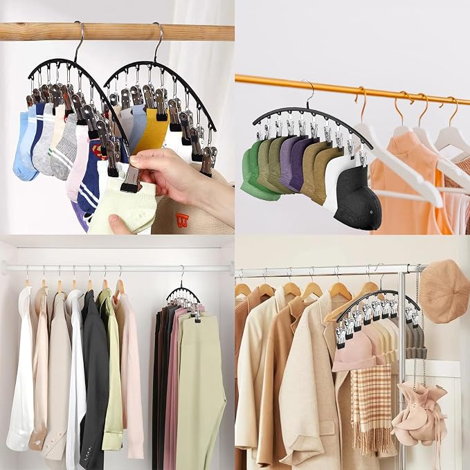 Legging Hangers for Closet Organizer, Hat Hangers for Closet 4 Pack with 10 Clips Holds 40 Leggings, Legging Hanger, Pants Storage Organizer Suitable for Socks, Panties, Underwear, Pants (4-Black)