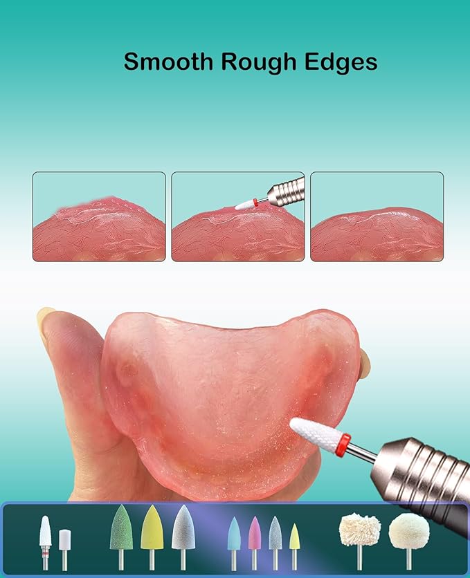 Cordless Polishing & Repair Tool Kit for Acrylic Resin False Teeth | File Rough Edges | Smooth Sore Spots | Polish After Repair & Reline | Improve Fit | USB Rechargeable | Easy for Seniors