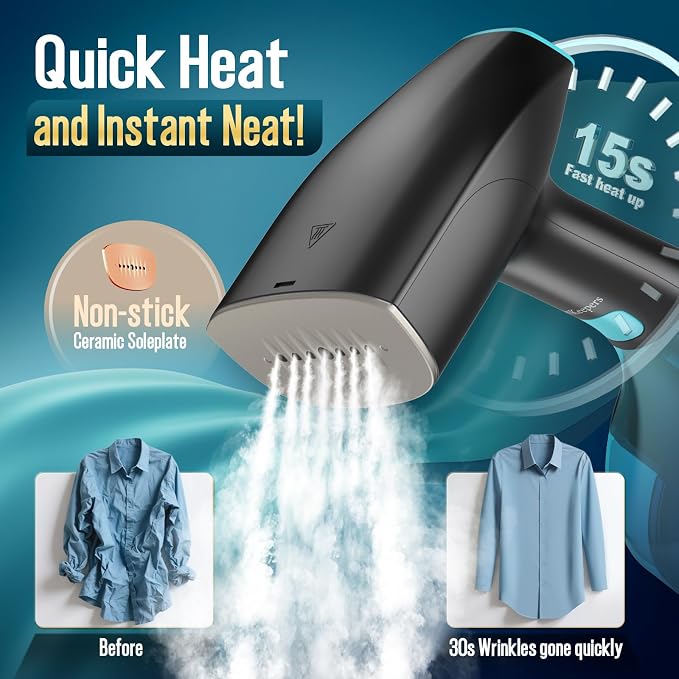 Steamer for Clothes - 1900W Strong Penetrating Steam & Fast Wrinkle Remover Portable Handheld Garment Steamer 3 Steam Settings, Fabric Brush & 300ml Big Capacity, Clothes Steamer Iron for Home Travel