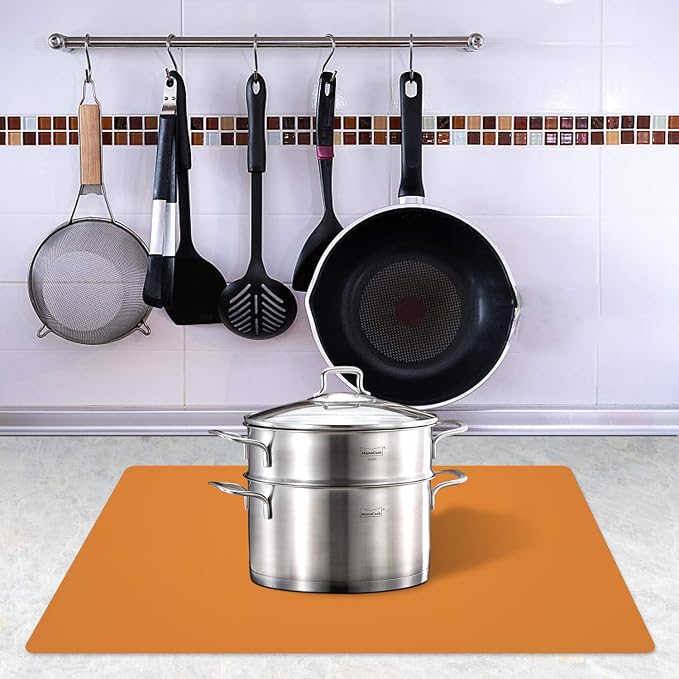 Silicone Placemats, Food-Grade Non-Slip Waterproof, Dining, Stain Resistant, Countertop Protector, Kitchen Counter Mat, Heat Resistant, Baking mat Dishwasher Safe (23.6"×15.7"-1pack, Orange)