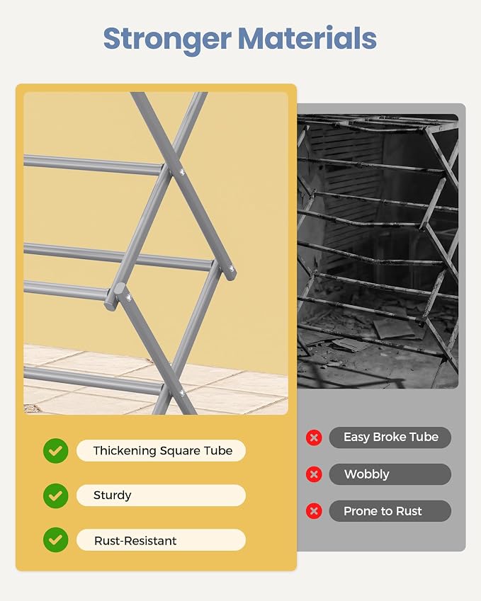 APEXCHASER Oversize 3-Tier Clothes Drying Rack, No Install, Grey | Expandable Design, Non-slip feet, Tool-free Setup, Rust Prevention, Sturdy Construction, 14.9" D x 29.3" W, Holds 24lbs