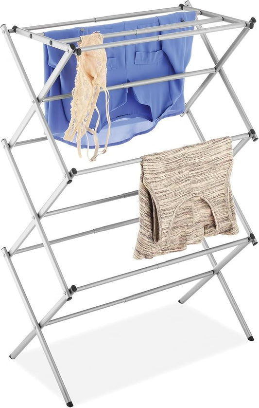 Expandable Drying Rack with 11 Bars & Top Shelf, Heavy Duty Steel Accordion Design, Space Saving Foldable Clothes Drying Rack for Indoor/Outdoor, No Assembly Required (17”-27.75”)