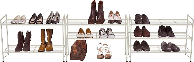 Simple Houseware 3-Tier Stackable Wired Grid Shoe Rack, White | 9 Pairs of Shoes Storage Organizer for Closet, Entryway, Garage & Corridor