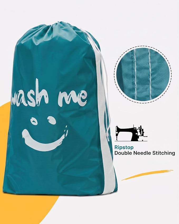 HOMEST 2pack XL Laundry Bag with Strap, Clothes Organizer for Dorm & Travel | Heavy-duty nylon material supports bulky garments and daily transport between baskets and storage areas, Blue & Sky Blue