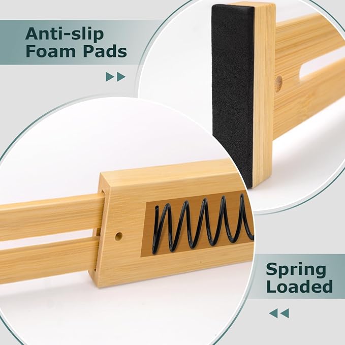 Lzerking Kitchen Drawer Dividers 4 Pack Adjustable Bamboo Drawer Organizer | 17-22" Adjustable, Spring Loaded, Expandable Utensil Organizer, Works in Kitchen, Dresser, Bathroom, Bedroom, Closet