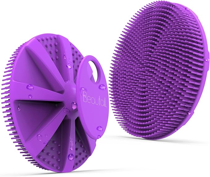 Silicone Body Scrubber, BEAUTAIL Gentle Exfoliating Shower Brush for Body | Hygienic Silicone Loofah, Easy-Grip Handle, Bath Essential Scrubber for Sensitive Skin, Women, Men & Kids, 1 Pack, Purple