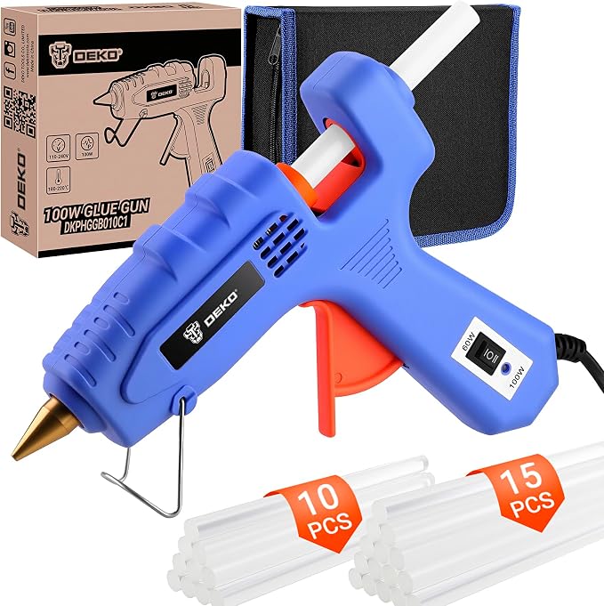 Hot Glue Gun Full Size: DEKOPRO 60/100Watt Dual Temp Hot Glue Gun Kit with 25 Glue Sticks, Organize Storage Case, Heavy Duty Heat Glue Gun Tool Set for Home Repair, Art & Crafts, DIY Blue