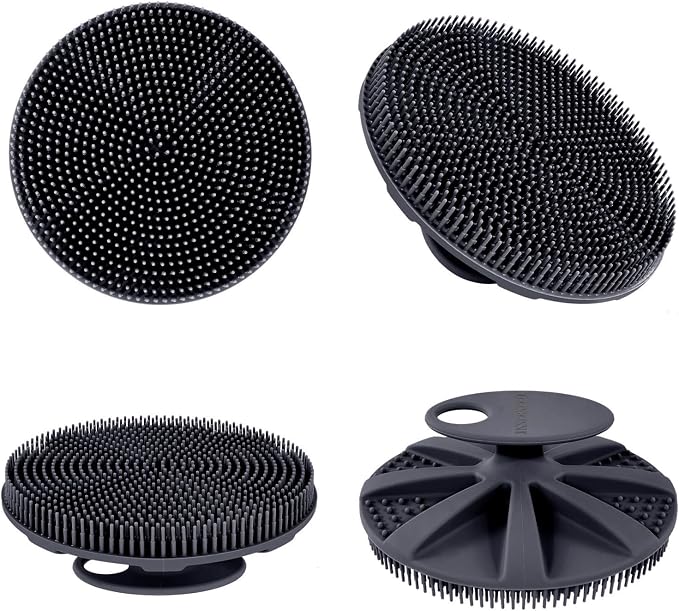 INNERNEED Food-Grade Soft Silicone Body Scrubber Shower Brush Handheld Cleansing Skin Brush, Gentle Exfoliating and Lather Well (Black)