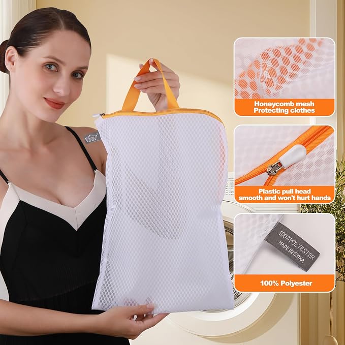 Laundry Bags Mesh Wash Bag, Washer Bag for Laundry Delicates, Orange Hanger | Garment Bags for Washing Machine, for Clothes, Suit, Coat, Dress, Pants, Bra, Sock, Tumble Dryer Safe