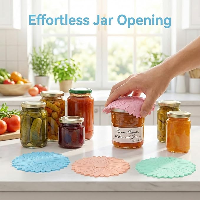 4 Pack Silicone Jar Opener Gripper Pads, Non-Slip Grippers for Opening Jars, Easy-Twist Jar Openers for Weak Hands and Seniors, Dishwasher Safe, Heat Resistant (Candy Colors)