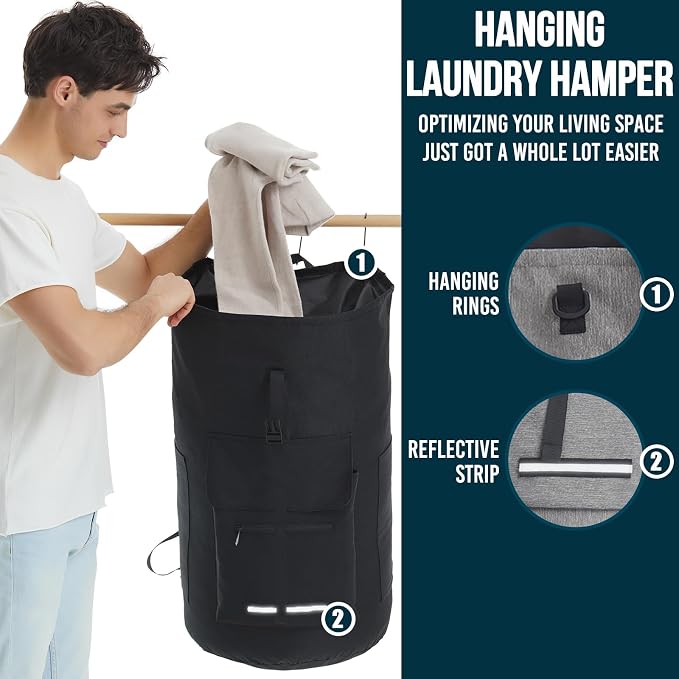 Laundry Bag Extra Large 115L, Laundry Backpack Bag, Laundry Bags Extra Large Heavy Duty, Laundry Bag with Straps, Clothes Hamper Bags with 4 Pockets, College Laundromat Backpack for Dorm Room
