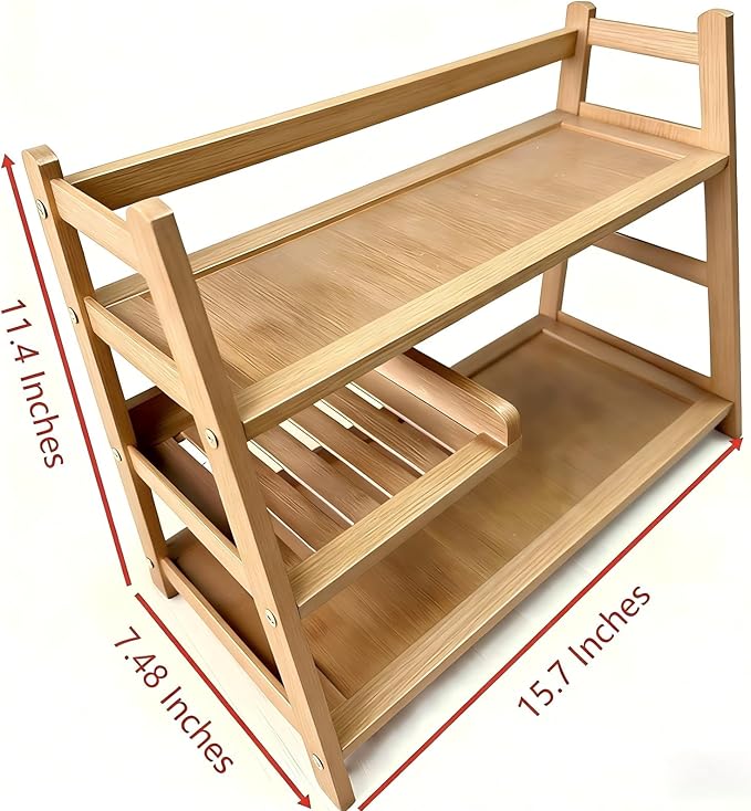 3 Tier Bamboo Matcha Station, coffee station organizer Shelf | for Kitchen Countertop, Tea Bar - Matcha Powder, Tools & Cup Organizer for Matcha Lovers, Home Baristas.