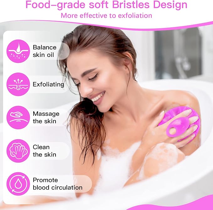 INNERNEED Silicone Body Cleansing Brush Exfoliating Scrubber, Purple | Gentle Massage, Deep Clean, Hygienic Shower Scrub Brush Soft Bristles for All Skin Types, Easy to Hold