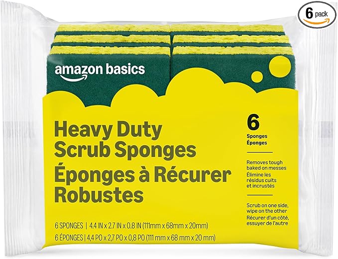 Amazon Basics Heavy Duty Scrub Sponges,Dual-Sided Design,Yellow/Green, 36 Count (6 Packs of 6), Packaging May Vary