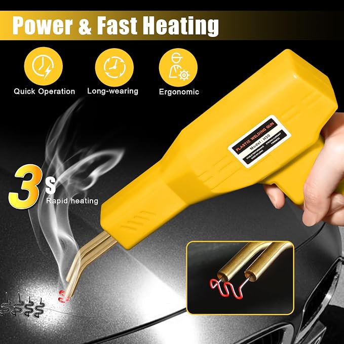 ATOLS Upgraded Plastic Welder, 1000PCS Staples, Pure Copper Transformer, Rapid Heating, Plastic Welding Kit, Hot Stapler Kit, Plastic Welder Gun Kit, Car Bumper Repair Kit, Plastic Repair Kit(Yellow)