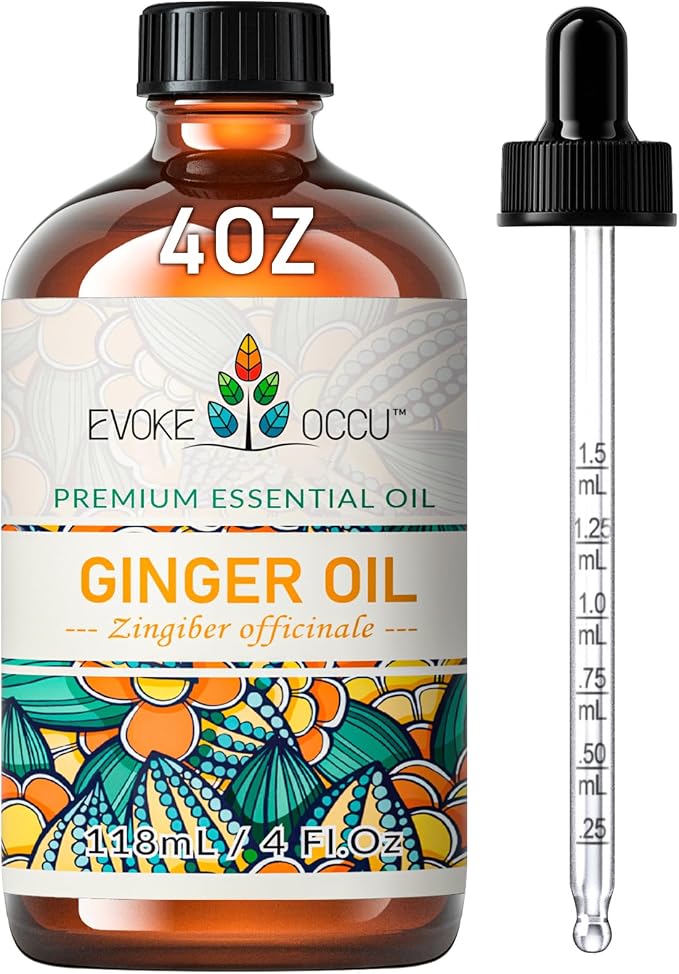 EVOKE OCCU Ginger Oil for Diffuser, Massage, Skin & Hair | Aromatherapy Oil, Warming Relief for Sore Muscles & Joints, Ideal for Scalp Nourishment & DIY - 118mL / 4 fl oz