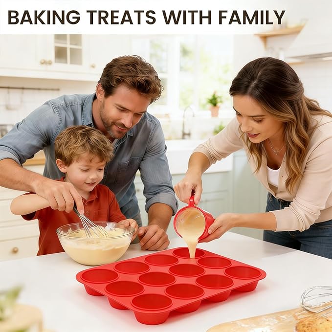CAKETIME Silicone Muffin Pan, 2 Packs Jumbo 6 Cups and Regular 12 Cups for Baking Muffins, Cupcakes, Egg Bites, Frittatas
