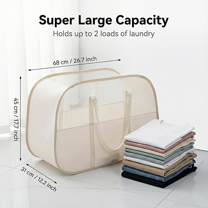 Tsmall bear Foldable Laundry Basket with Mesh Window | 95L Dirty Clothes Hamper with Handles, Sturdy Steel Frame,Collapsible Laundry Hamper for Bedroom,Bathroom,Home,Dorm