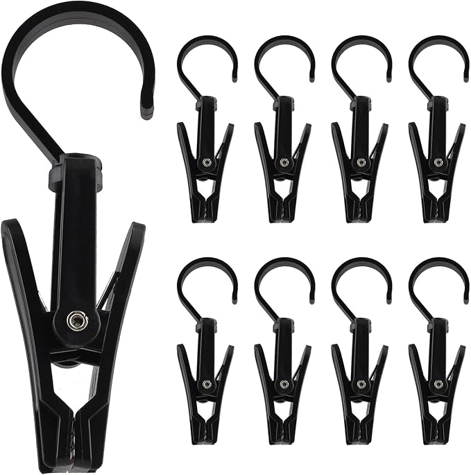 Jiozermi 20 PCS Laundry Hooks Clip, Plastic, Black | Super Strong, Swivel Hooks, For Clothing Store Home Office & Workshop