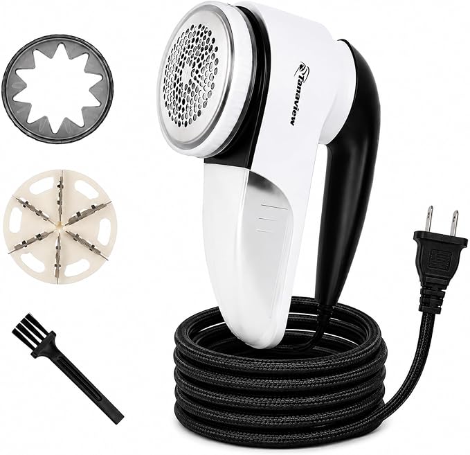 Power Corded Electric Fabric Shaver | No Battery, Pilling & Fuzz Remover for Clothes, Furniture, Couch, Sweaters, 6 Leaf Blades, Portable Defuzzer, Depiller