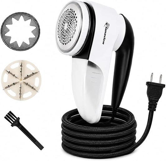 Power Corded Electric Fabric Shaver | No Battery, Pilling & Fuzz Remover for Clothes, Furniture, Couch, Sweaters, 6 Leaf Blades, Portable Defuzzer, Depiller