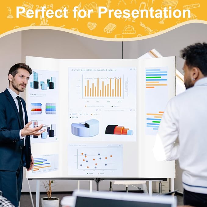 Trifold Poster Board 36"x48", 2 Pack White Large Corrugated Display Board | Large Foldable Poster Board for School Projects, Science Fair, Business Presentations, Photo Displays, Graduation Exhibitions