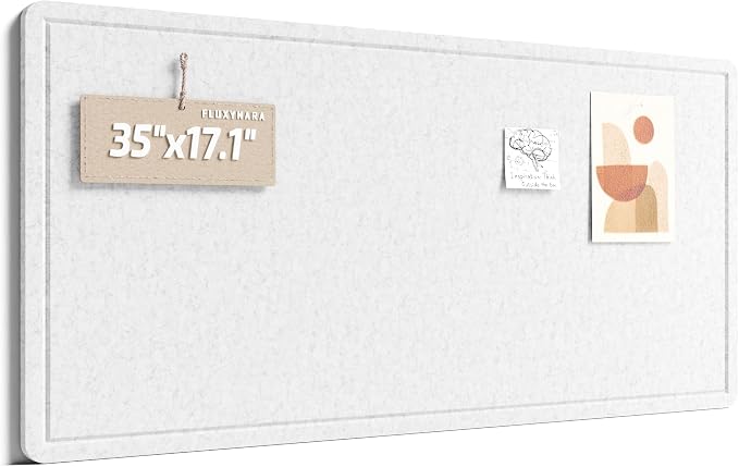 Fluxynara 35" x 17.1" Bulletin Board, Light Gray | Cork Board Alternative with 12 Removable Adhesive Tabs, Foldable Felt Pin Board for Home, Office, Classroom & Dorm