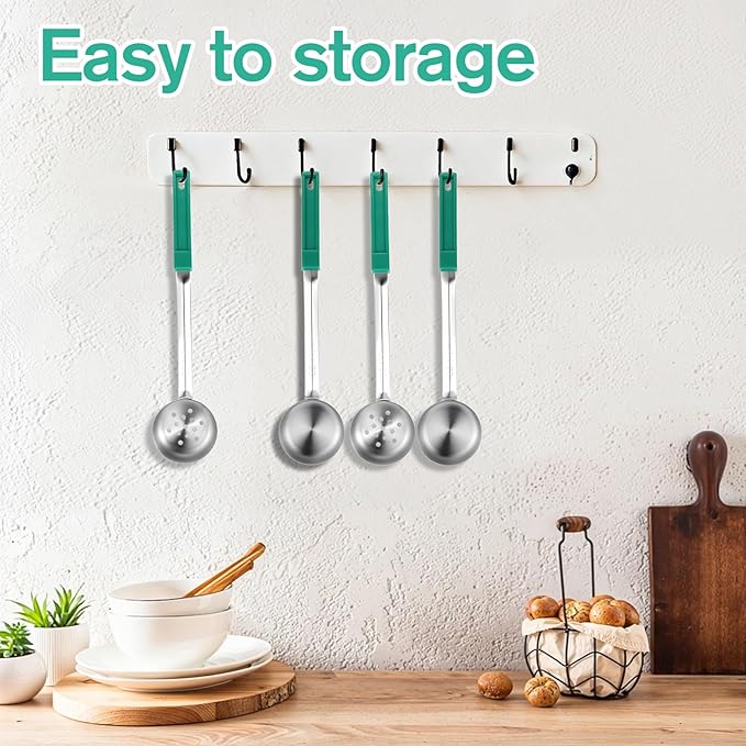6 Pcs Portion Control Serving Spoons, Stainless Steel Measuring Ladle Scoops with Plastic Handle, 4 Oz Slotted and Unslotted Food Measuring Utensils for Weight Loss, Restaurants, Home