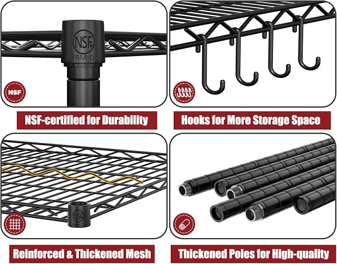 PrimeZone 2 Packs 55.5" W x 24" D x 80" H Heavy Duty Wire Storage Shelves with Wheels, 4 Tier Adjustable NSF Commercial Garage Shelving Unit, Rolling Metal Organizer Shelf Rack for Warehouse, Pantry
