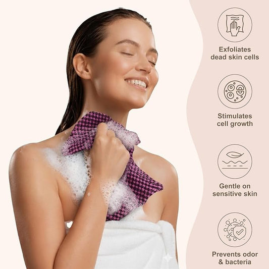 Yiclick Dual-Textured Exfoliating Washcloth Towel - Back Scrubber for Use in Shower Bath, Exfoliating Body Scrubber Exfoliator, Japanese Exfoliate Loofah Lufa Sponge Wash Cloth for Women Men