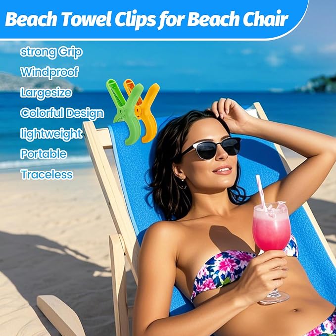 12 Pcs Beach Towel Clips for Beach Chairs Clothespins | Towel Holder for Pool Chair on Cruise Chair Clamps
