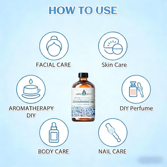 EVOKE OCCU Cedarwood Essential Oil for Diffuser, Aromatherapy & Skin Care | Nourishes Hair, Adds to Conditioner, Spray, DIY Blends, Skin Care, Home Atmosphere, Outdoor Protection - 118mL / 4 fl.oz