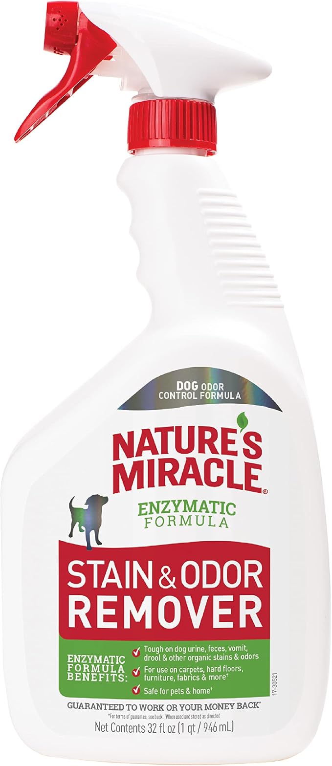Nature’s Miracle Dog Stain & Odor Remover, Enzymatic Cleaner, 32 oz | Tough on Dog Urine, Feces, Vomit, Drool and Other Organic Stains and Odors, For Multiple Surfaces, Fresh Scent
