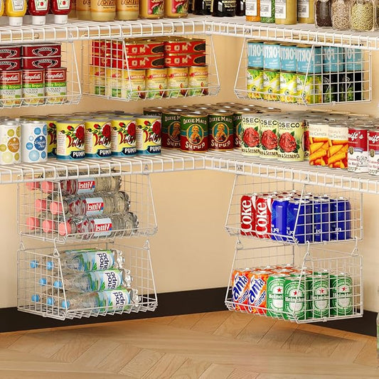 Jsskeeim 3-Pack Under Shelf Hanging Baskets with 360° Rotating Hooks - Space Saving Pantry Shelf Organizer for Kitchen Storage, Foldable Small Space Solutions for Pantry Organization, White