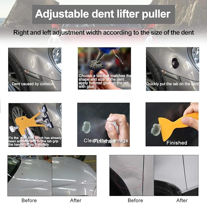 GLISTON Auto Dent Puller Kit - Adjustable Golden Dent Remover Tools Paintless Dent Repair Kit Dent Lifter Puller for Car Large & Small Ding Hail Dent Removal