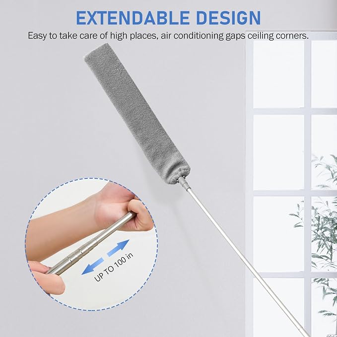 SetSail Dusters and Gap Duster with Extension Pole for Cleaning,Gray | 100-inch Extra-Long,Bendable Microfiber Head,Washable,Ceiling Fan Cleaner Duster,for High Ceilings, Floor