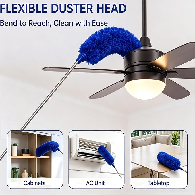 Cobweb Duster with 2-14 ft Extension Pole, Spider Web Brush, Microfiber Feather Long Handle Duster for High Ceilings, Fan, Furniture, Home