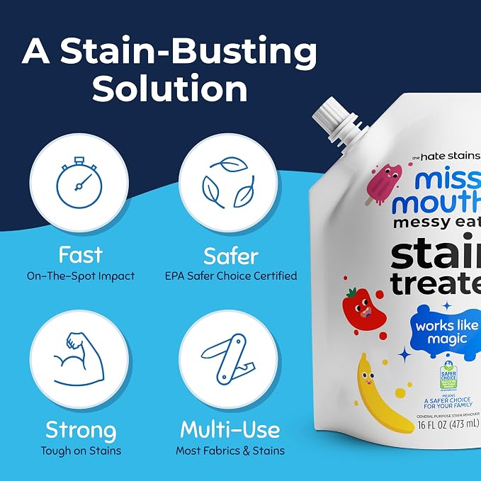 Miss Mouth's Messy Eater Refill, Laundry Stain Remover, 16 Oz Pouch | Easy Refill; Newborn & Baby Essentials; Cleans Food, Grease, Coffee; Use on Laundry, Underwear, Fabric