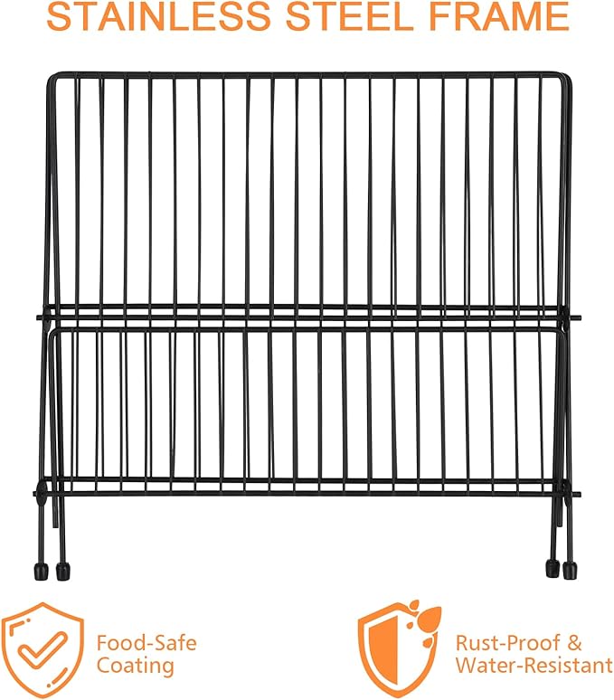 RV Foldable Dish Drying Rack, 2-Tier with Drip Tray, Stainless Steel Collapsible Rack for Sink & Kitchen Countertop, Space-Saving Dish Drainer Organizer for Dishes, Bowls, Plates, Cups