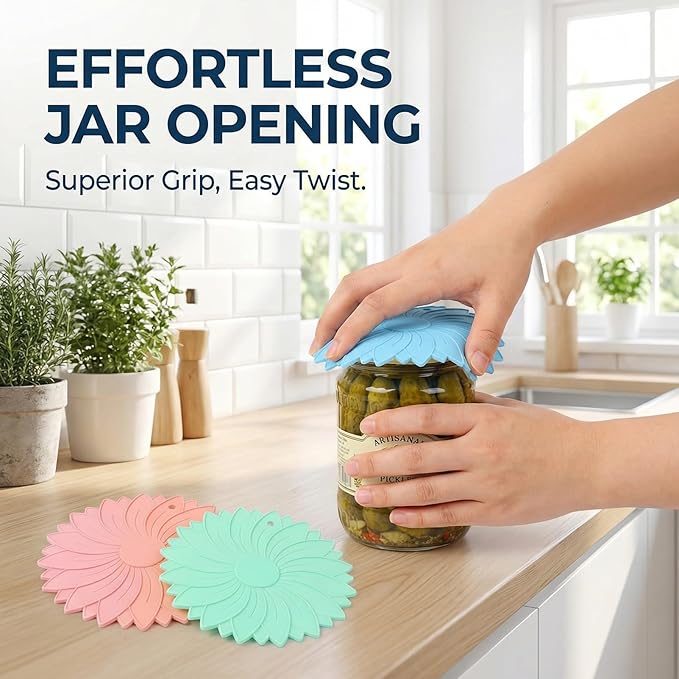 4 Pack Silicone Jar Opener Gripper Pads, Non-Slip Grippers for Opening Jars, Easy-Twist Jar Openers for Weak Hands and Seniors, Dishwasher Safe, Heat Resistant (Candy Colors)