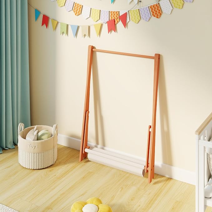 Kids Clothing Rack,Foldable Beechwood Small Baby Clothes Rack with Bottom Storage Shelf,for Laundry Drying,Mini,Floor Standing,Portable(31.5" L)