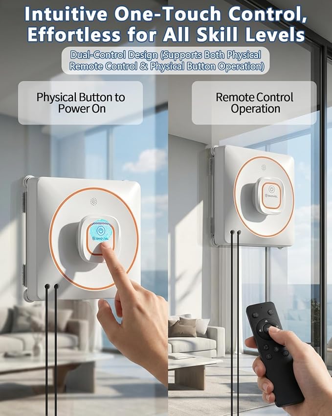 8000Pa Anti-Fall Window Cleaner Robot Auto Spray for High Rise Glass | 4 Cleaning Modes with Intelligent Path Planning,15-Stage Anti-Fall System,Remote Control,120mL Water Tank