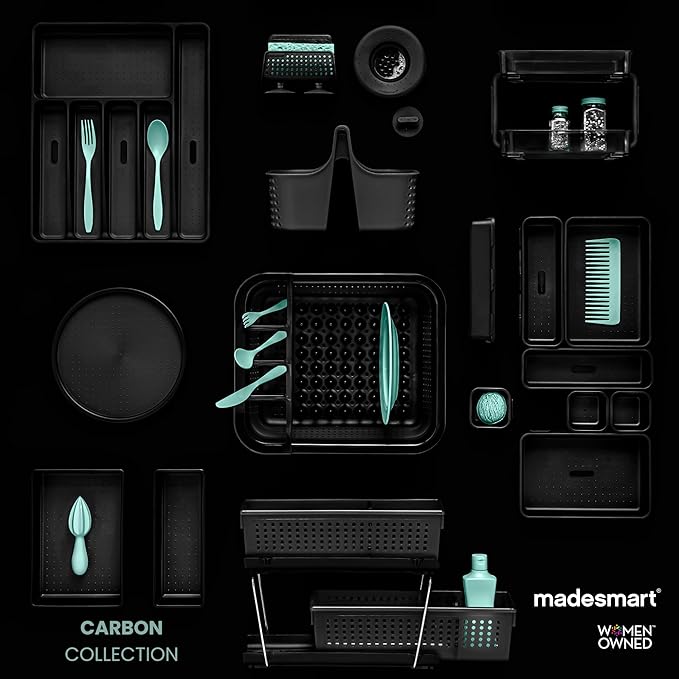 madesmart Collapsible Dish Rack, Foldable Dish Drying Station for Plates, Bowls, Cups & Utensils, Integrated Draining Board, Non Slip Base, Durable & Easy-Clean Kitchen Drying Organizer, Carbon