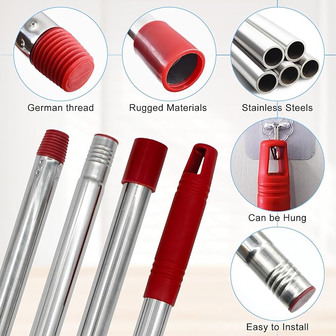 Mop Handle for Ocedar, Mop Handle for O Cedar, 4-Section Spin Mop Handles Replacement for Ocedar Spin Mop and H2pro Flat Mop, 30" to 58" Adjustable Extra Long Stainless Steel Handles for O Cedar Mop