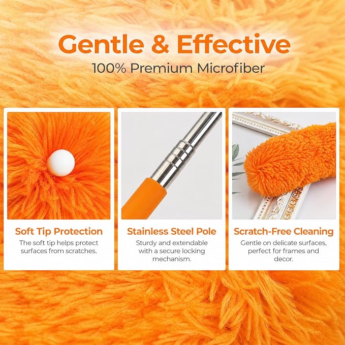 2 Pack Small Washable Microfiber Feather Duster, Microfiber Head, 13" to 30" Extendable Pole, Cleaning Tool for Office, Car, Computer, Furniture