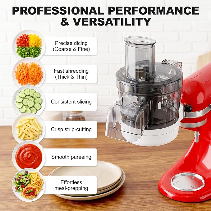 Food Processor for KitchenAid, 5-in-1 Vegetable Food Chopper for KitchenAid, Including Dicing, Shredding, Sauce Grinding, Julienne and Slicing Discs with Storage Case
