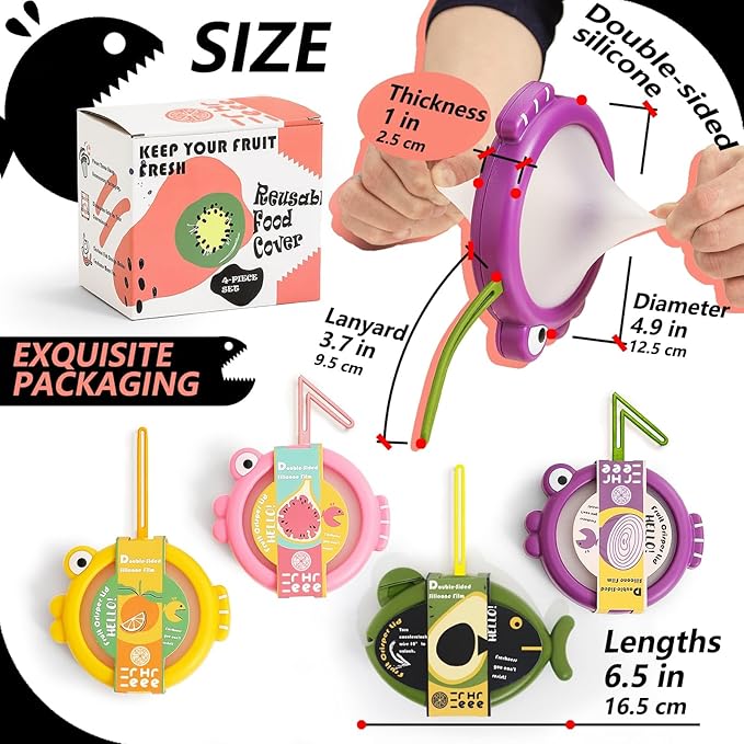 Silicone Food Storage Containers, 4Pcs Avocado Saver Produce Holder | Keep avocados fresh! Reusable Onion Storage for tomato, lemons, garlic & potato. Fresh fruit fridge organizers.