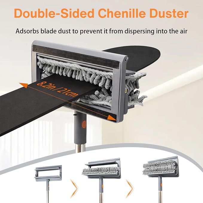 Ceiling Fan Cleaner Duster, 3-in-1 Fan Duster Cleaning Tool with 81'' Extendable Long Handle, Removable Chenille & Microfiber Mop Head Cleaner for Ceiling Fan Blade, Baseboard, Wall, Floor, Window